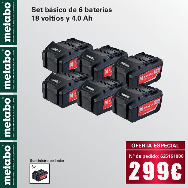 Set 6 Baterias 18V 4.0Ah METABO - Imagen 1