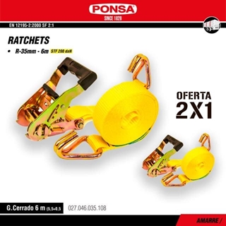 2X1 Cinta Amarre Ratchet 35MM PONSA 6M Gancho Cerrado - Imagen 1