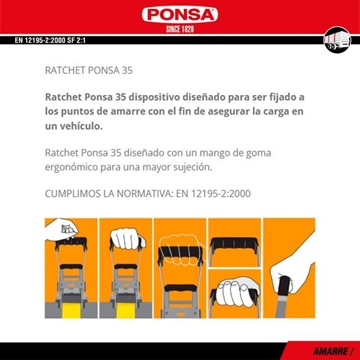 2X1 Cinta Amarre Ratchet 35MM PONSA 6M Gancho Cerrado - Imagen 2