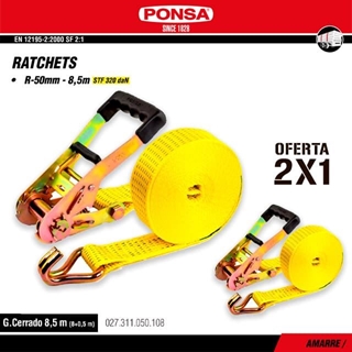 2X1 Cinta Amarre Ratchet 50MM PONSA 8.5M Gancho Cerrado - Imagen 1