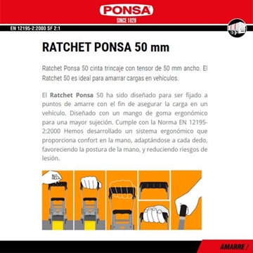 2X1 Cinta Amarre Ratchet 50MM PONSA 8.5M Gancho Cerrado - Imagen 2