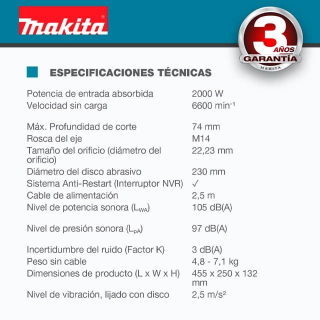 Amoladora Angular MAKITA GA9050R 230MM(9") 2000W - Imagen 3