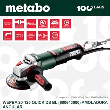 Amoladora METABO WEPBA 20-125 Quick DS BL - Imagen 1