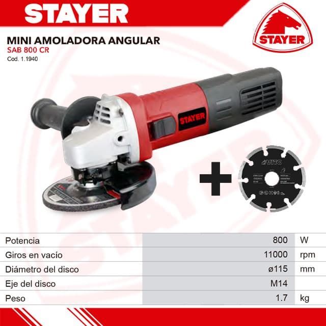 Amoladora STAYER SAB800CR 115 + Disco - Imagen 1