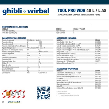 Aspirador Industrial GHIBLI&WIRBEL ToolPro WDA40 L AS - Imagen 2