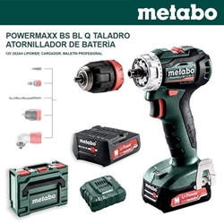Atornillador METABO PowerMaxx 45Nm BS 12 BL Quick + 2 Baterías 2Ah + Cargador + metaBOX - Imagen 1