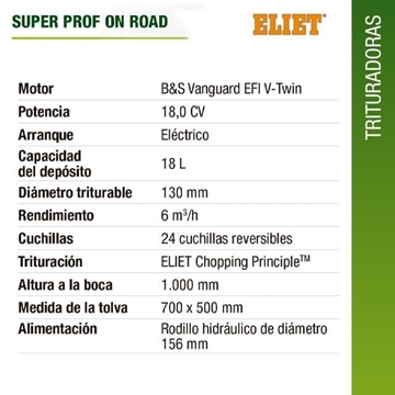 Biotrituradora de Ramas ELIET 18CV Super Prof On Road. Remolque Homologado - Imagen 2