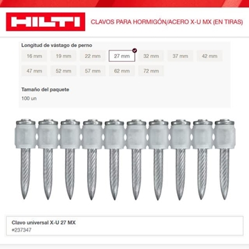 Caja 100 Clavos Universales HILTI X-U 27 MX (En Tiras) - Imagen 1