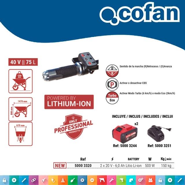 Carretilla a Batería COFAN 40V/75Litros Máx.150Kg - Imagen 2