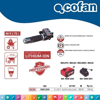 Carretilla a Batería COFAN 40V/75Litros Máx.150Kg - Imagen 2