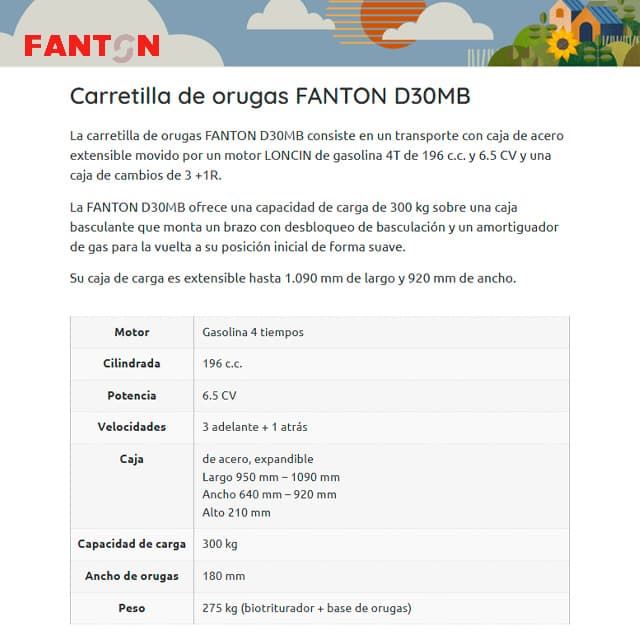 Carretilla de Orugas Basculante FANTON D30MB Con Cajón Expansible - Imagen 2