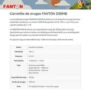 Carretilla de Orugas Basculante FANTON D30MB Con Cajón Expansible - Imagen 2