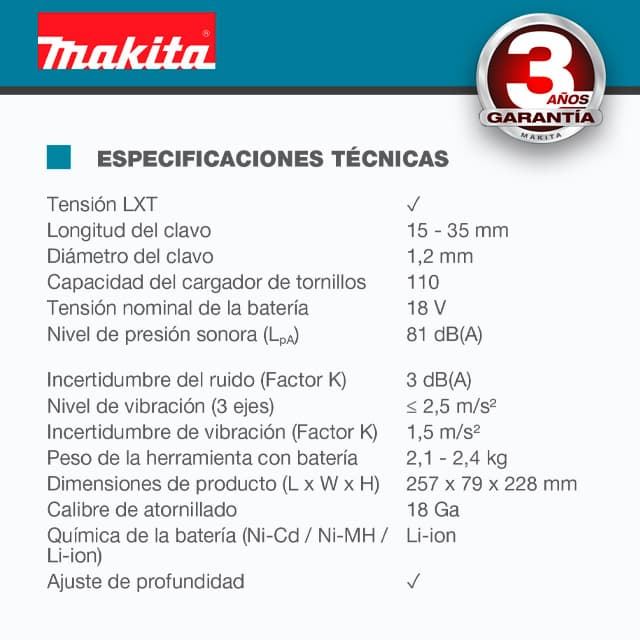 Clavadora de Batería MAKITA DFN350Z LXT XPT 18V **SIN BATERÍAS NI CARGADOR** - Imagen 3