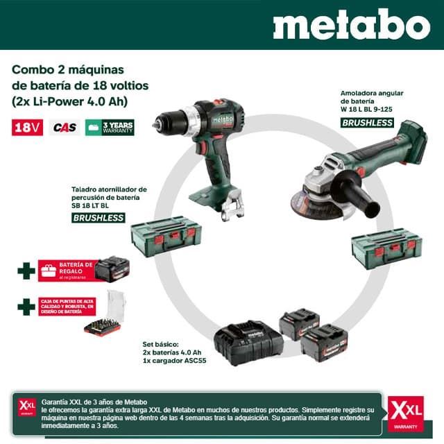 Combo Set METABO Taladro SB18LT BL + Amoladora W18L BL 9-125 - Imagen 1