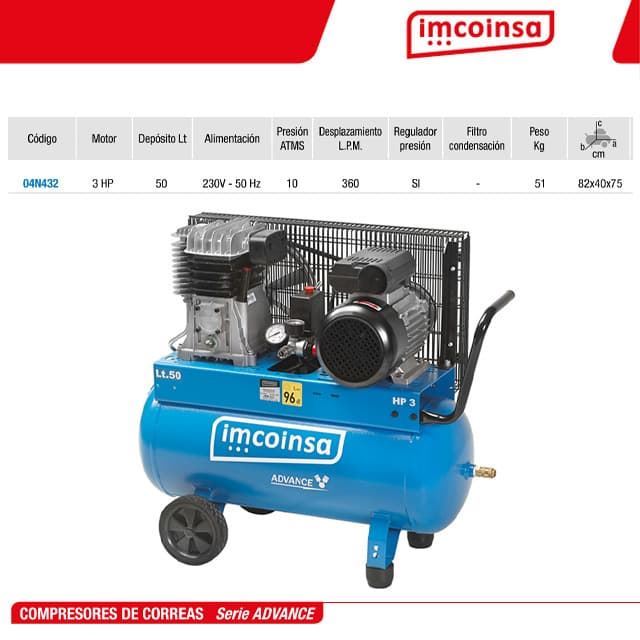 Compresor Monofásico IMCOINSA 3HP/50L Advance - Imagen 2