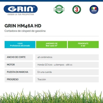 Cortacésped Gasolina GRIN HM 46 A Honda GCV170 - Imagen 2