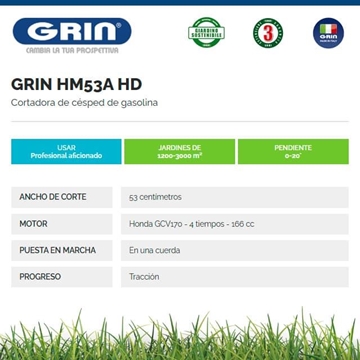 Cortacésped Gasolina GRIN HM 53 A Honda GCV170 - Imagen 2
