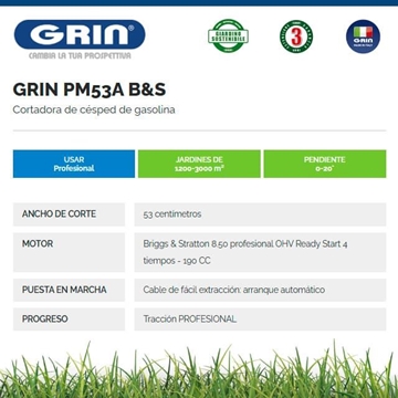 Cortacésped Gasolina GRIN PM 53 A B&S 850 - Imagen 2