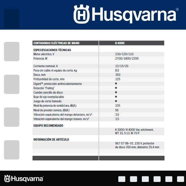 Cortadora Eléctrica HUSQVARNA K 4000 Wet + Disco GRATIS - Imagen 3