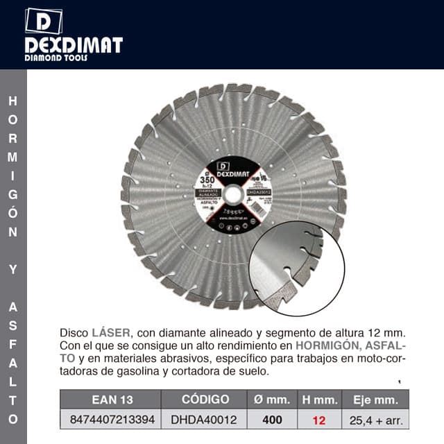 Disco Corte Hormigón/Asfalto DEXDIMAT D.400 h-12 Diamante Alineado - Imagen 2