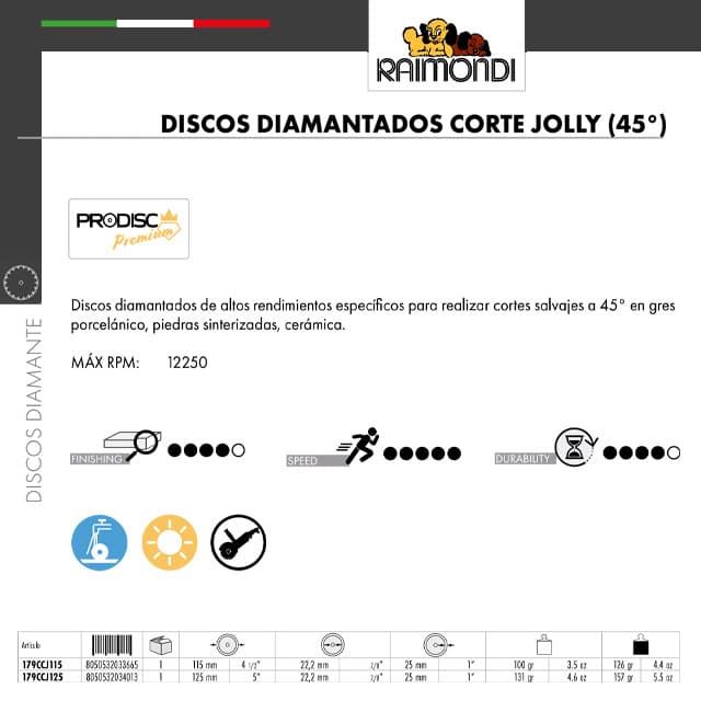 Disco Diamantado 115 Corte Jolly 45º RAIMONDI Gres Porcelánico - Imagen 2