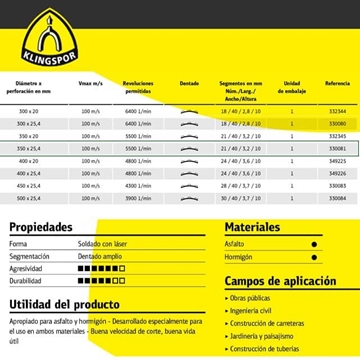Disco Diamantado KLINGSPOR DT 612 AB D.350X25.4 - Imagen 2
