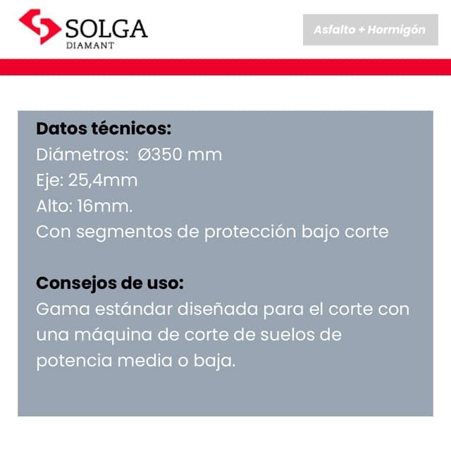 Disco SOLGA H16 Undercut 350X25.4 Hormigón / Asfalto - Imagen 2
