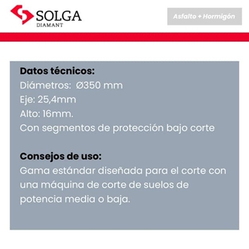 Disco SOLGA H16 Undercut 350X25.4 Hormigón / Asfalto - Imagen 2