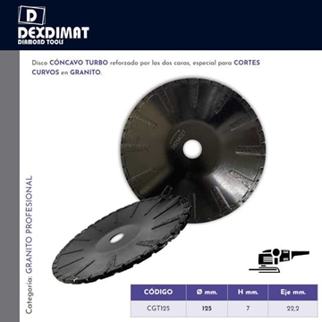 Disco Turbo Cóncavo DEXDIMAT CGT 125 Granito/Materiales Duros - Imagen 1