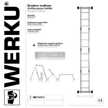 Escalera Multiusos WERKU 150Kg/3.72M + Plataforma - Imagen 1