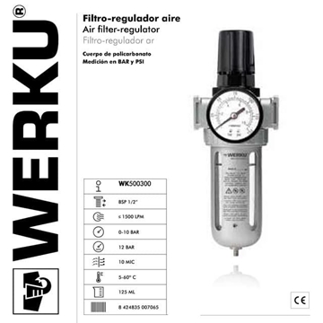 Filtro Regulador Aire WERKU 1/2" 0-10Bar 125ml - Imagen 1