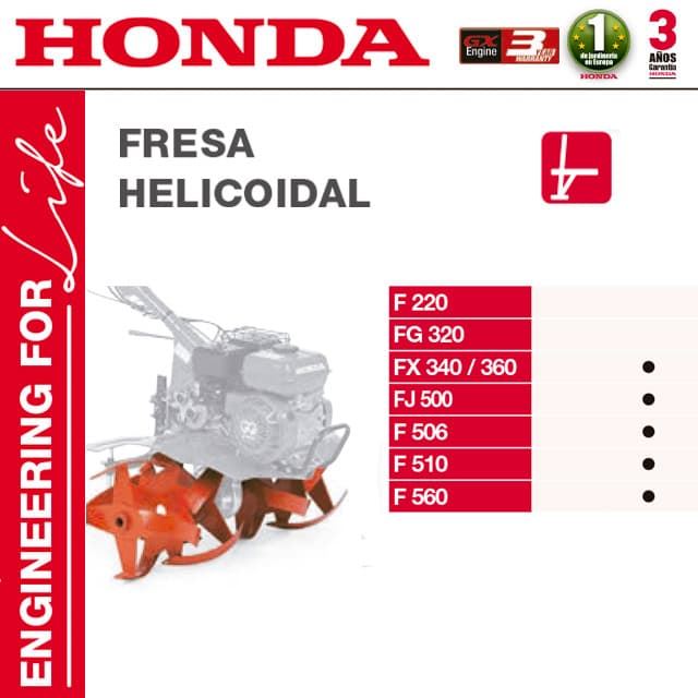 Fresa Helicoidal Motoazadas HONDA FX340/360 FJ500 F506 F510 F560 - Imagen 1