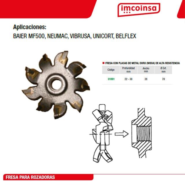 Fresa / Muela IMCOINSA Rozadora BAIER, NEUMAC, VIBRUSA, UNICORT, BELFLEX Y STAYER 22-38MM - Imagen 1