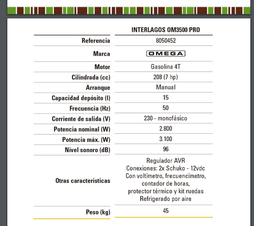 Generador Gasolina OMEGA Interlagos OM3500 Pro - Imagen 2