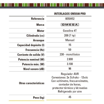 Generador Gasolina OMEGA Interlagos OM3500 Pro - Imagen 2
