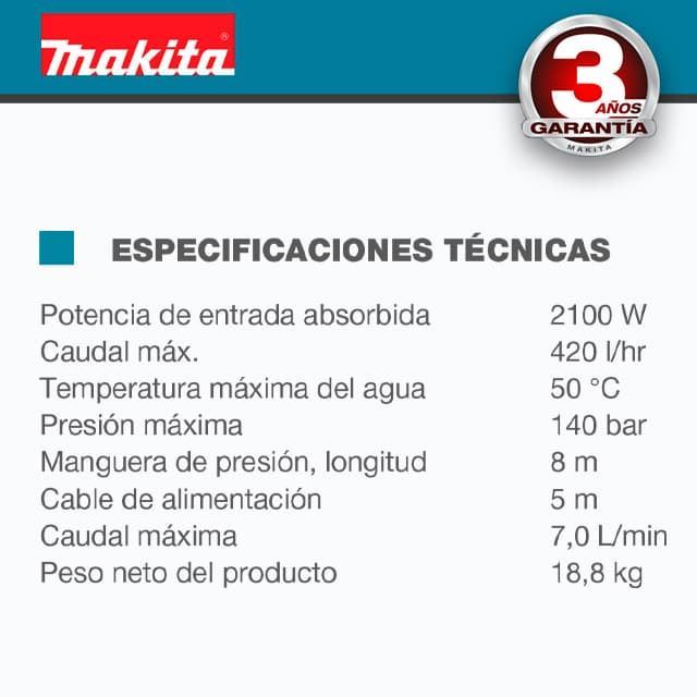 Hidrolimpiadora Eléctrica MAKITA HW132 140Bares 2100W - Imagen 3