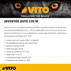 Inverter Auto DC12V-AC230V USB Power VITO - Imagen 2