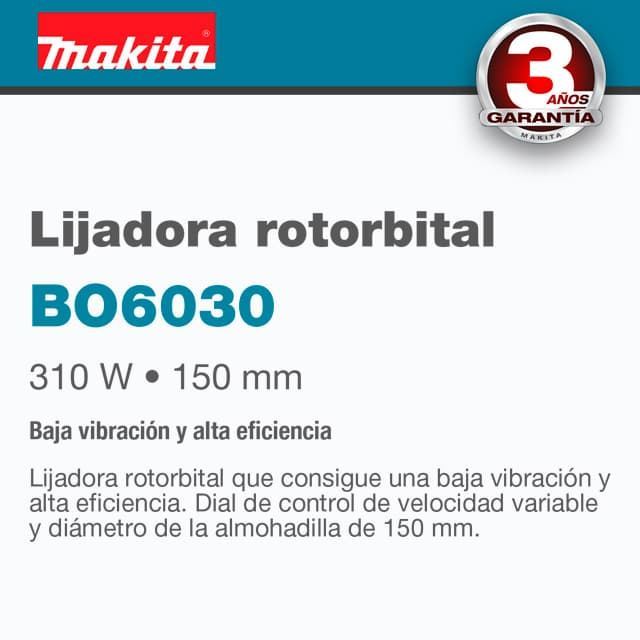 Lijadora Rotorbital MAKITA BO6030 150MM (6") 310W 4000-10000 Rpm 2.4 Kg - Imagen 2