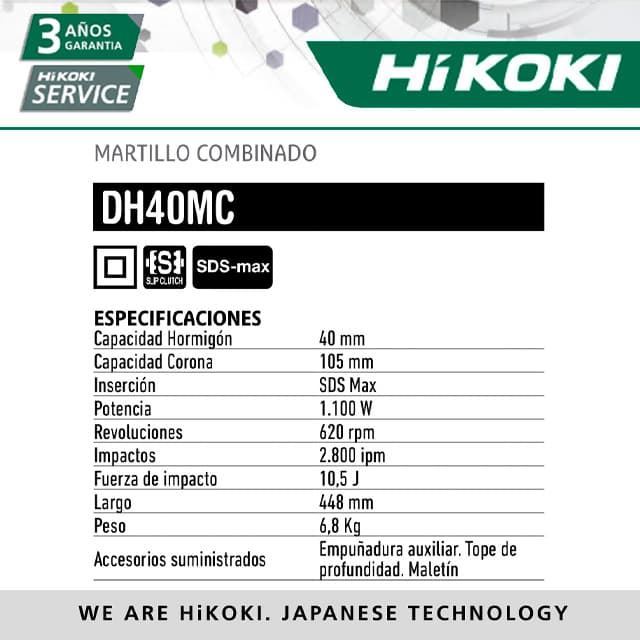 Martillo Combinado HIKOKI DH40MC WSZ 1100W - Imagen 2
