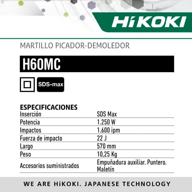 Martillo Demoledor HIKOKI H60MC WTZ 1250W - Imagen 2