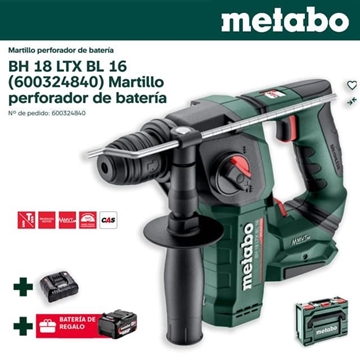 Martillo Perforador a Batería METABO BH 18 LTX BL 16 + 1 Batería 4.0Ah + Cargador + metaBOX - Imagen 1