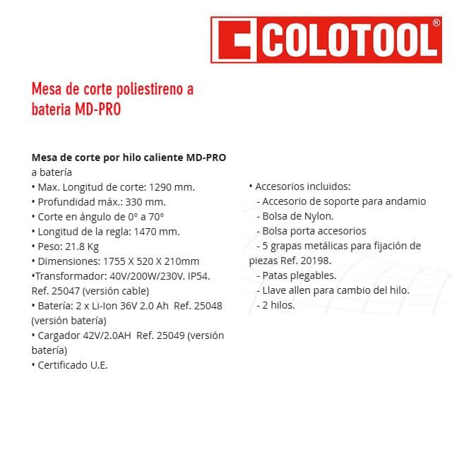 Mesa de Corte Poliestireno Hilo Caliente a BATERÍA COLOTOOL MD-Pro SATE - Imagen 2