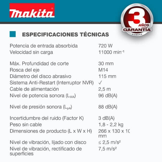 Mini Amoladora MAKITA GA4530R 115MM 720W - Imagen 3