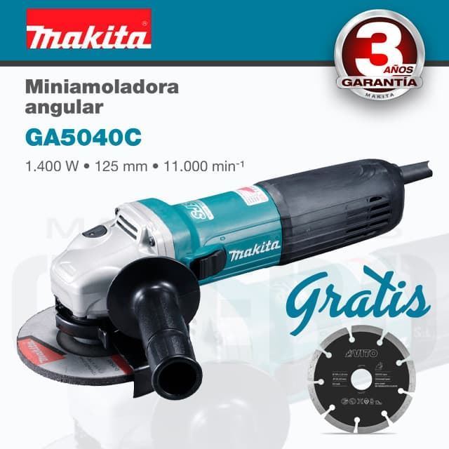 Mini Amoladora MAKITA GA5040C01 125MM(5") 1400W SJSII + Disco Desbarbe 125X6MM + 1 Disco Diamante VITO de REGALO - Imagen 1