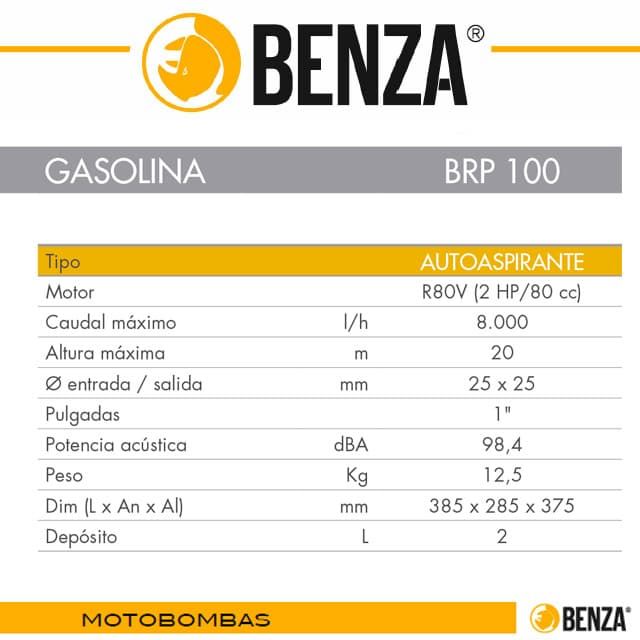 Motobomba Gasolina BENZA BRP 100 - Imagen 2