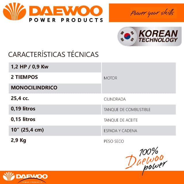 Motosierra de Poda DAEWOO DACS2610 10" 3/8P 0.050 - Imagen 2