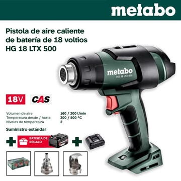 Pistola Aire Caliente a Batería METABO HG 18 LTX 500 + Baterías 4Ah + Cargador + metaBOX - Imagen 1