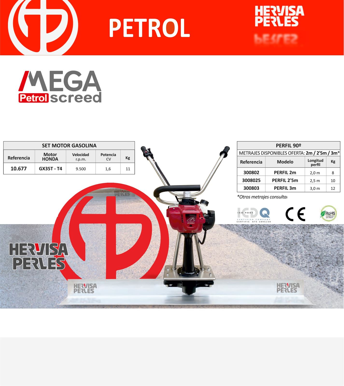 Regla Vibrante HERVISA PERLES Mega Petrol Screed Motor Honda GX25 4T + Perfil 90º - Imagen 2