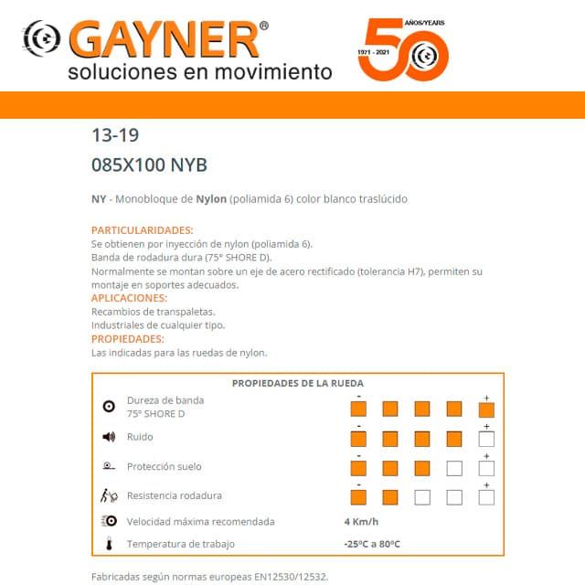 Rueda Nylon GAYNER 085X100 NYB - Imagen 2