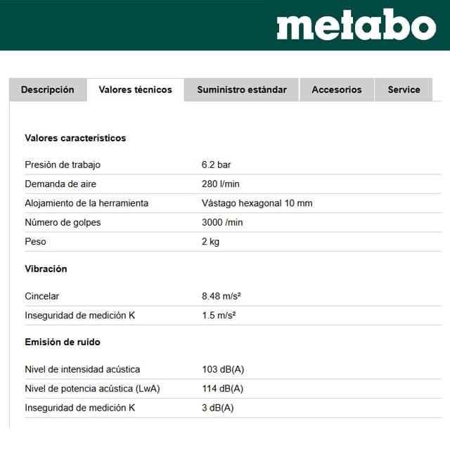 Set Martillo Cincelador Neumático METABO DMH 30 + Set Cinceles + Maletin - Imagen 3